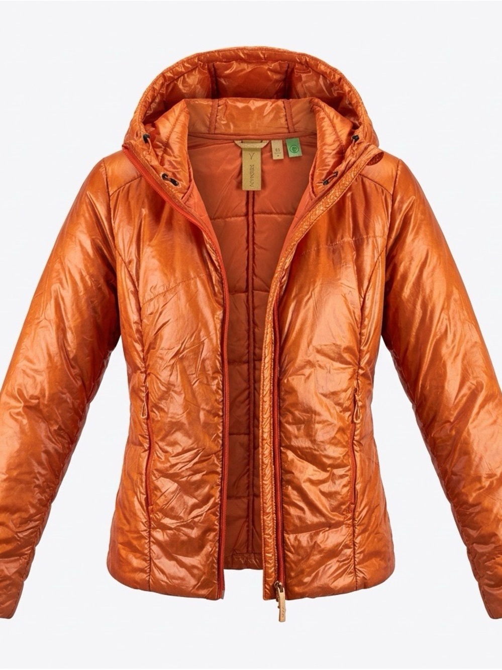Indyeva Women's Hooded Lightweight Shiny Orange Puffer Jacket